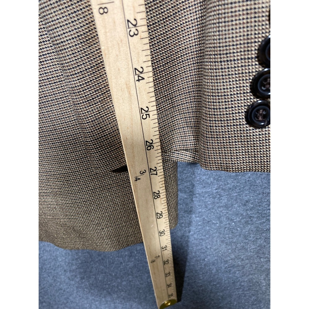 Andrew Fezza Fusion Mens Tan Brown Micro Check 3 Button Blazer Sport Coat 42L - Picture 10 of 11